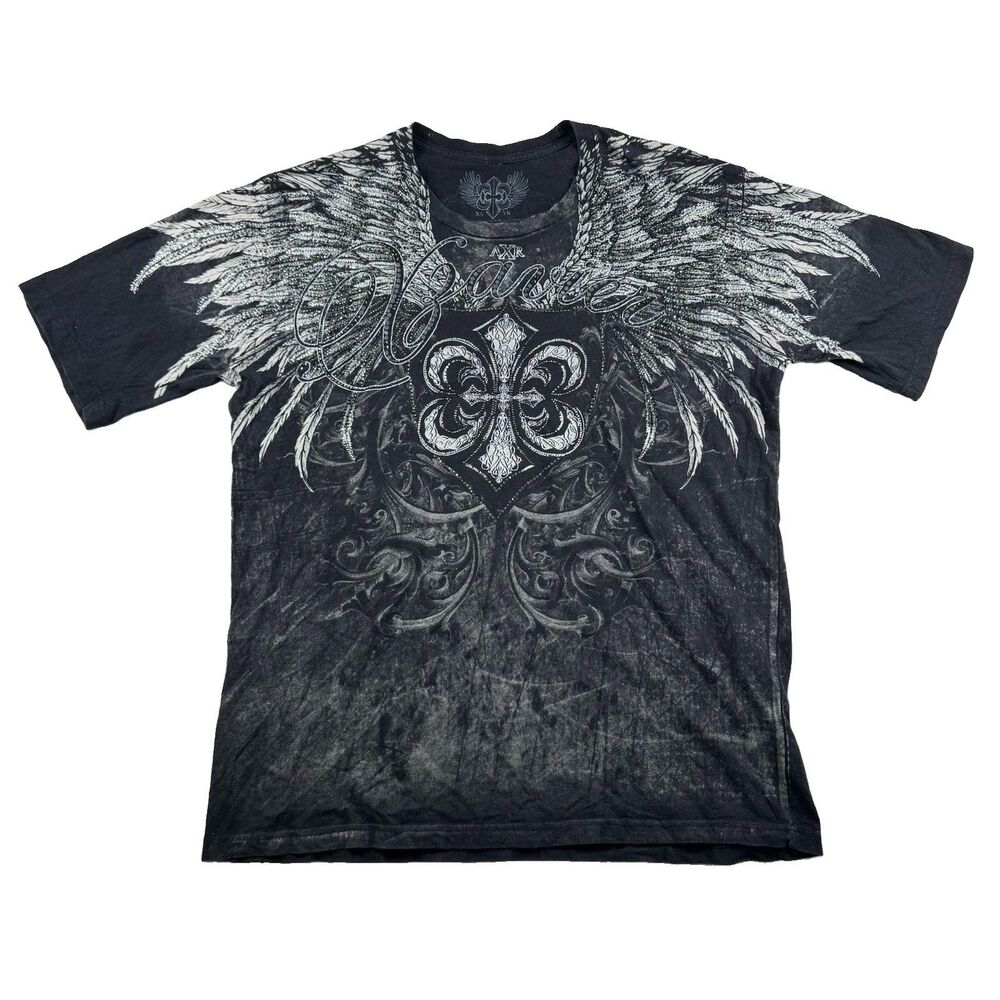 Xzavier Ulimited T-Shirt Wings Gothic All Over Print Rhinestone Men's 2XL Black